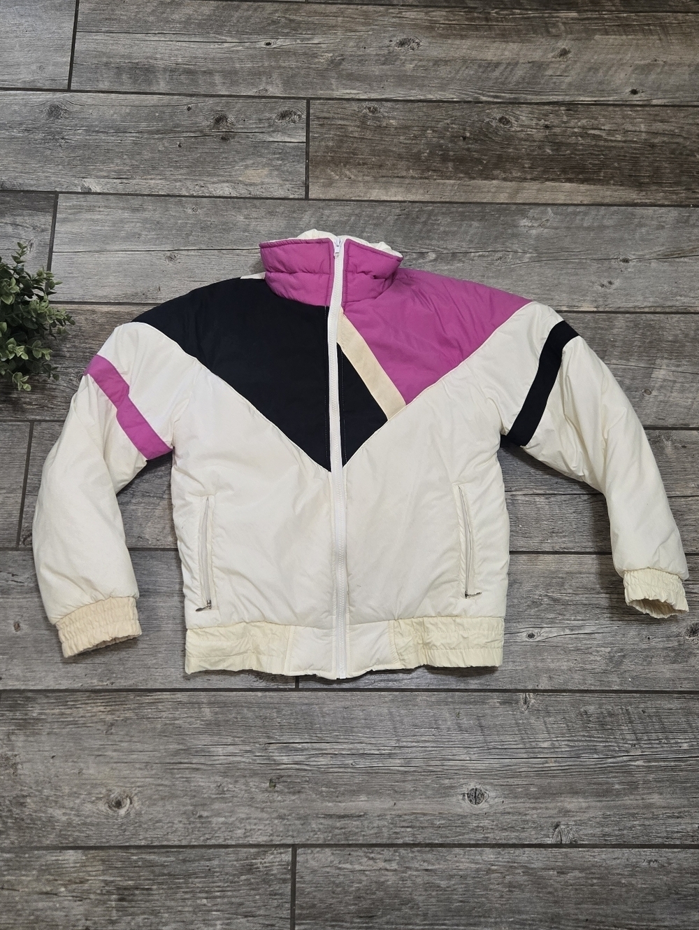 Snow Trails Vintage 80s/90s White Colorblock Insulated Ski Jacket, Size Large